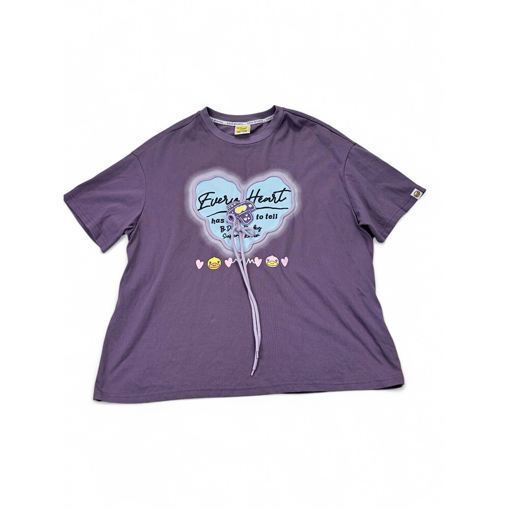 B.Duck Purple‎ Graphic Tee XL - 3D Heart & Bow Short Sleeve